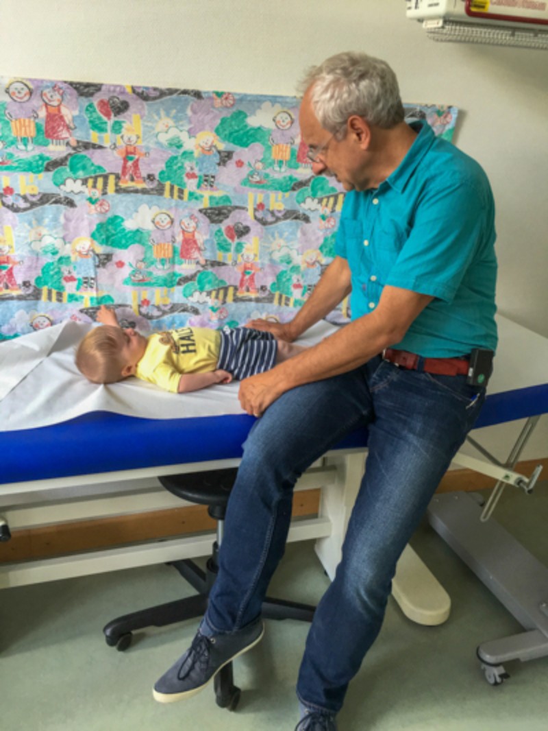 A physical examination by Dr. Wolff during Avery’s first trip to Germany.