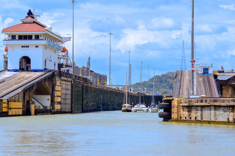 Tayrona takes center stage, exiting the Panama Canal. Panama City, Panama.