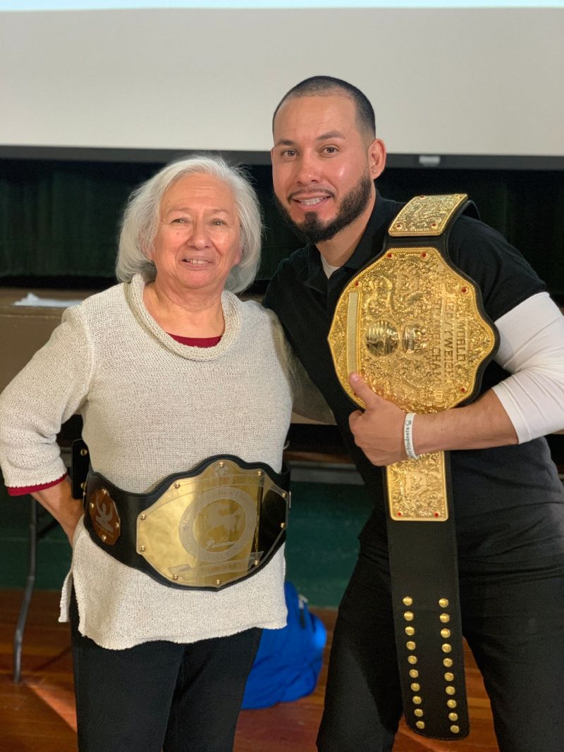 The day that guest speaker Rick Ramirez came to give his keynote address titled, "Reach them before you teach them". He brought a Nicolet championship belt for me to award to a "championship" teacher. Our beloved Mrs. Bea Smith was chosen to be the first to receive this award. She received the award with a standing ovation and tears filled her eyes as she accepted the belt. She wore the belt all day the following day to show her students!