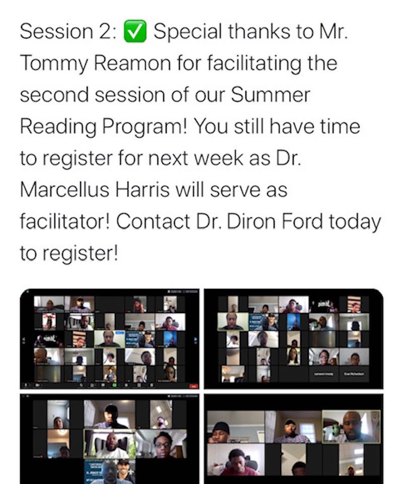(Sesión 2: ¡Un agradecimiento especial al Sr. Tommy Reamon por facilitar la segunda sesión de nuestro programa de lectura de verano! ¡Todavía tiene tiempo para registrarse para la próxima semana ya que el Dr. Marcellus Harris servirá como facilitador! ¡Póngase en contacto con el Dr. Diron Ford hoy mismo para registrarse!) Un agradecimiento especial al facilitador invitado, Tommy Reamon, propietario de City On My Chest.