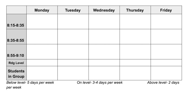 First Grade Sample Reading Small Group Schedule