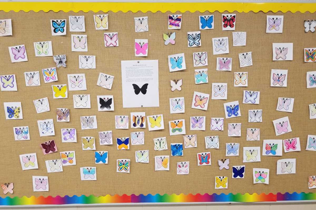 Many 7th graders worked hard on their butterflies, combining ELA, art, and social studies skills.