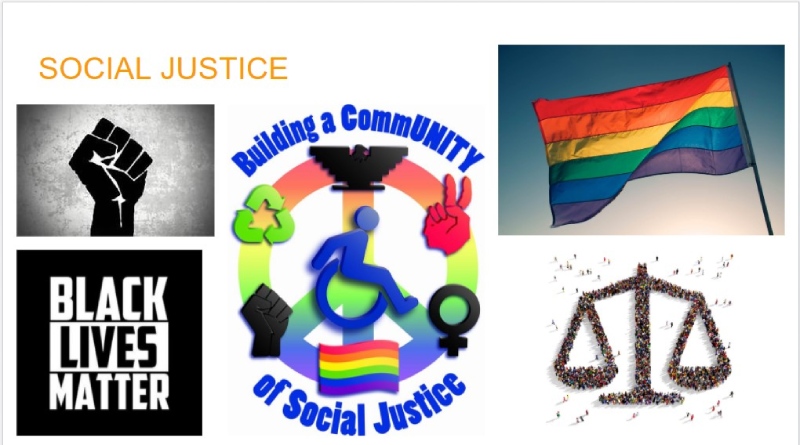 A slide in the “intro to social justice” slideshow