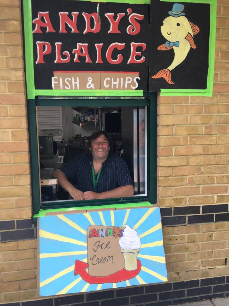 School Chef Andy turned his kitchen window into a fish and chips and ice-cream booth called Andy’s Plaice and everyone went home with a stick of rock and some candyfloss.